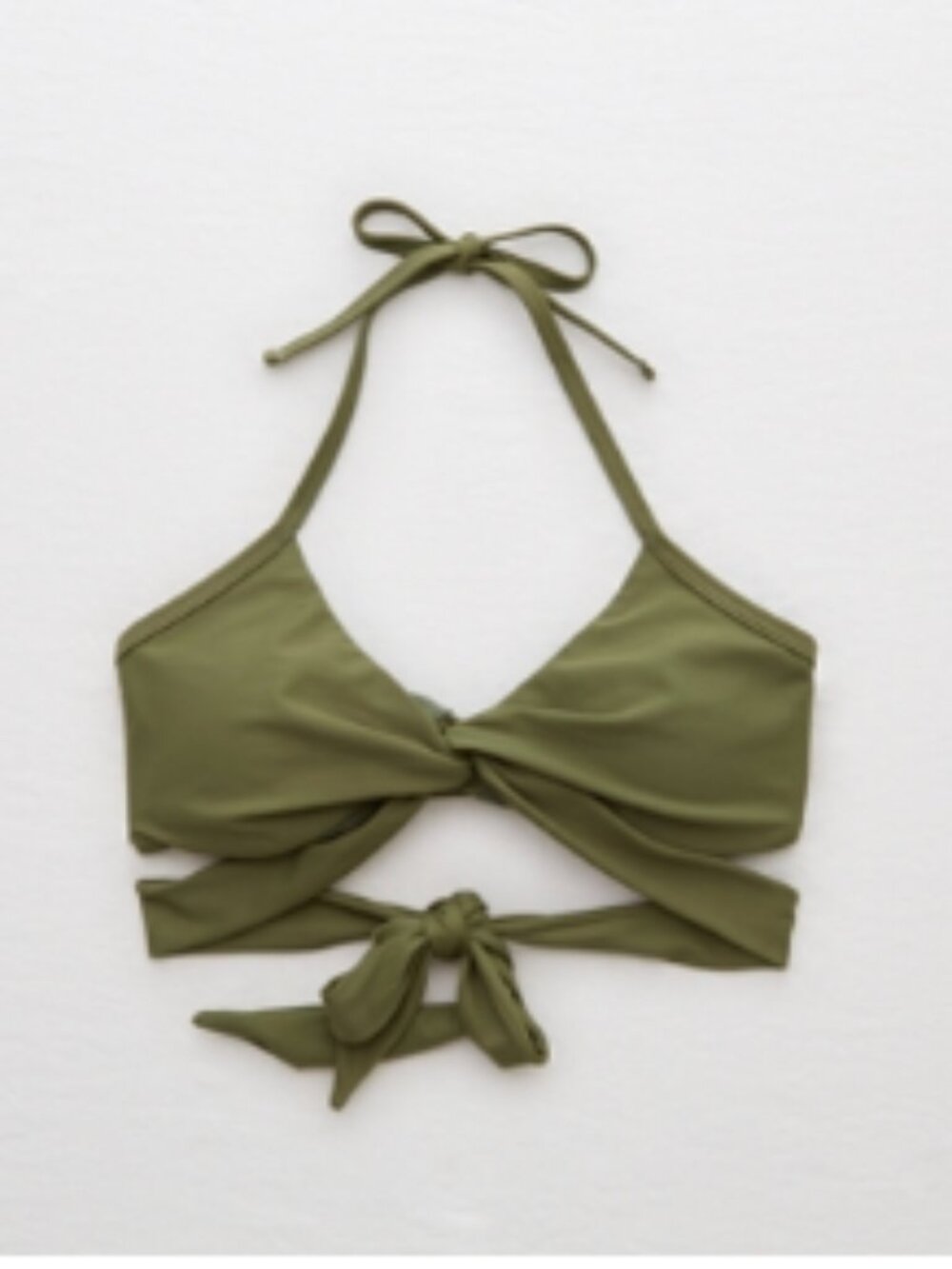 Aerie Bikini Top Swim Tie V Neck XS Scoop Women Wraparound Olive Green Halter